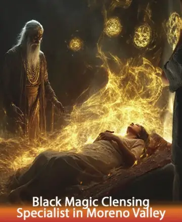 In this serene image, a wise elder envelops a resting soul with a gentle aura of golden light, symbolizing a deep connection to ancient wisdom and healing energy. This scene radiates a comforting sense of peace and renewal. Black magic cleansing in Moreno Valley.