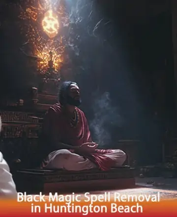 In this serene image, a wise figure sits in tranquil meditation, enveloped by a gentle aura of light. The peaceful surroundings exude calmness, inviting you to release burdens and embrace inner harmony. Black magic spell removal in Huntington Beach.