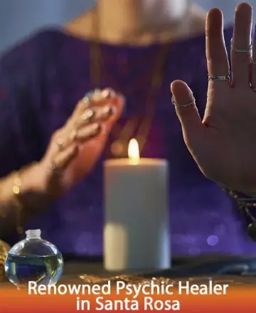 In a serene setting bathed in soft, soothing light, gentle hands hover gracefully over a flickering candle, inviting warmth and peace. The atmosphere is rich with tranquility, offering a sacred space for healing and reflection. Psychic healer in Santa Rosa.