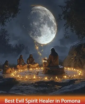 In a serene moonlit forest, gentle souls gather around a circle of glowing candles, bathed in the calming embrace of nature's wisdom. The tranquil setting whispers age-old secrets of peace and understanding, nurturing hearts with warmth and safety. Spiritual guidance in Pomona.