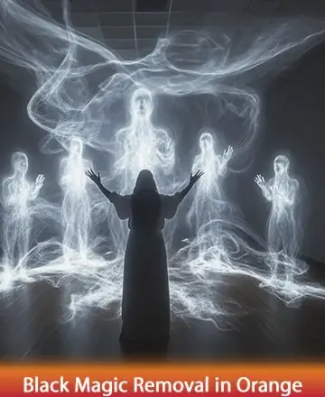 In a serene dance of light and spirit, a figure stands gracefully amidst ethereal beings, their presence whispering timeless wisdom and gentle support. This magical scene exudes warmth and peace, inviting a journey towards healing and transformation. Black magic removal in Orange.