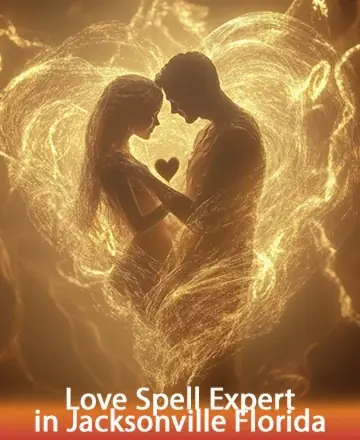 In this serene and ethereal image, two souls are enveloped in a warm, golden aura, symbolizing a profound connection and mutual understanding. Their shared energy creates an atmosphere of tranquility and deep affection, radiating peace and harmony. Love spell expert in Jacksonville Florida.