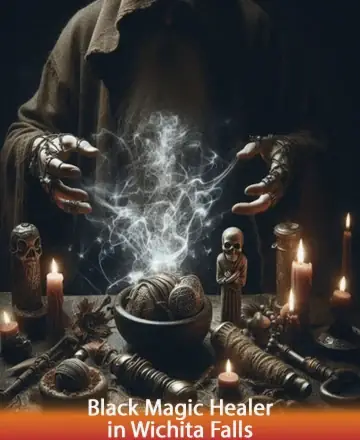 In a serene and mystical setting, gentle tendrils of smoke dance among softly glowing candles, creating an aura of tranquility and ancient wisdom. The comforting presence of sacred symbols invites you to explore deeper realms of healing and transformation. Black magic healer in Wichita Falls.