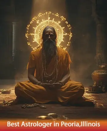 In the serene glow of spiritual light, a wise sage sits in tranquil meditation, enveloped in a comforting aura of peace and wisdom. This image evokes a profound sense of calm and trust, inviting you to explore deeper connections. Best astrologer in Peoria, Illinois.