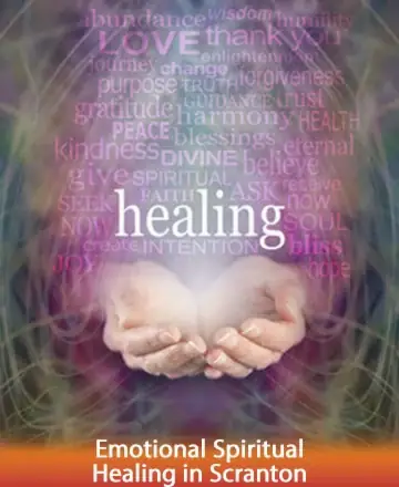In a gentle embrace of light and warmth, hands cradle the essence of healing surrounded by words of love, peace, and gratitude. This serene image invites you to embark on a journey of inner tranquility and soulful connection. Emotional spiritual healing in Scranton.