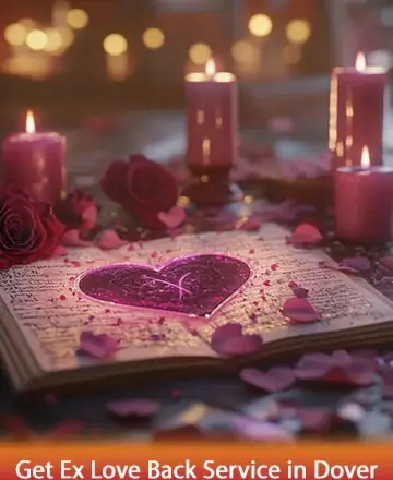 In the gentle glow of candlelight, a shimmering heart illuminates open pages, surrounded by delicate rose petals. This serene setting invites warmth and hope, offering a sanctuary for healing and love. Discover tranquility and renewal with Master Vijay Ram’s guidance. Get ex love back service in Dover.