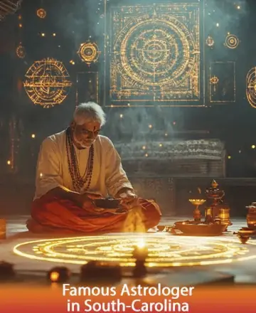 In a serene space filled with golden light and ancient symbols, a wise soul sits in quiet contemplation, channeling universal energies. The air is thick with peace and knowledge, inviting you to find your path and inner harmony. Famous astrologer in South Carolina.
