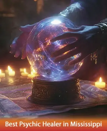 In the warm glow of candlelight, gentle hands hover over a mystical crystal ball, radiating serenity and ancient wisdom. This tranquil scene invites you to explore the depths of your soul and find peace within. Psychic healer in Mississippi.