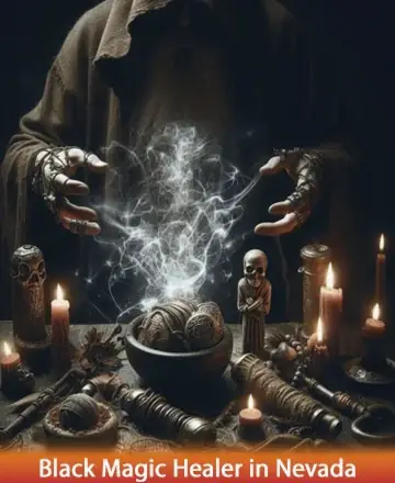 In a serene setting filled with the soft glow of candles, gentle hands weave an aura of mystical calm. The air is rich with a sense of ancient wisdom and serene energy, inviting peace and healing. Black magic healer in Nevada.