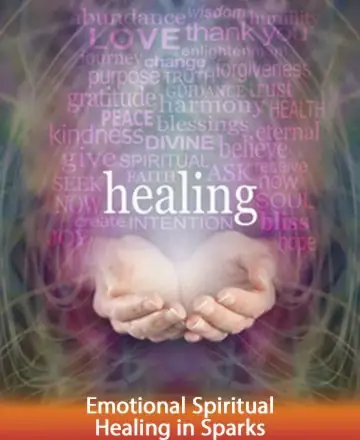 In a gentle embrace of light and color, two hands cradle a glowing heart of healing words. This serene image whispers of peace, love, and renewal, inviting you to find solace and strength within. Emotional spiritual healing in Sparks.
