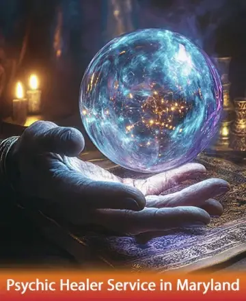 In the gentle glow of candlelight, a mystical orb cradled in a warm, caring hand radiates with celestial energy, inviting a sense of wonder and tranquility. Embrace the serene whispers of the universe guiding your spirit. Psychic healer service in Maryland.