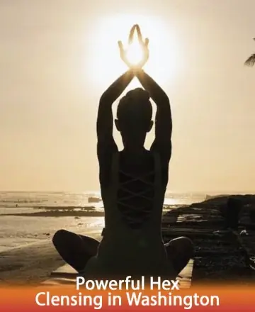 A person sits cross-legged on a beach at sunset, silhouetted against the sun, hands raised above their head. The sky glows warmly. Text reads 