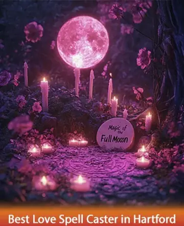 Bathe in the serene glow of the full moon, where gentle candlelight dances among blossoming flowers. This sacred space invites you to embrace tranquility and connection, nurturing your spirit with warmth and love. Discover the magic within and find peace. Love spell in Hartford.