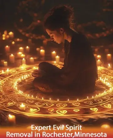 In a serene embrace of glowing candlelight, a soul finds solace and strength within a sacred circle. The gentle flicker of flames whispers ancient wisdom, offering peace and protection. Experience harmony and renewal with expert evil spirit removal in Rochester, Minnesota.