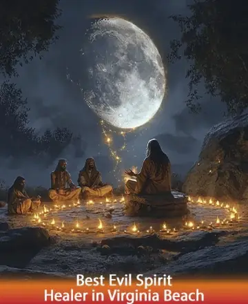 In the gentle embrace of moonlight, four figures gather in serene meditation, surrounded by the warm glow of candles. The scene whispers a tale of unity and healing, where nature and spirit harmonize. Find peace and clarity with energy healing in Virginia Beach.