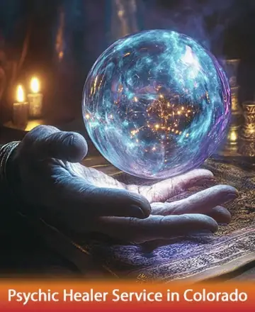 In the gentle glow of candlelight, a hand cradles a shimmering orb, radiating warmth and universal wisdom. The serene ambiance invites a journey of inner peace and clarity, guiding you towards a path of spiritual harmony. Psychic healer service in Colorado.