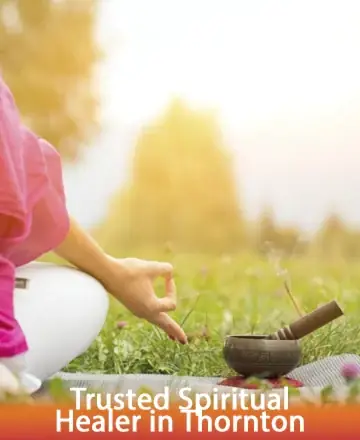 A person in a pink shirt sits cross-legged on grass in a serene outdoor setting, holding a mudra gesture. A smoking bowl and mallet are nearby. Text reads: 