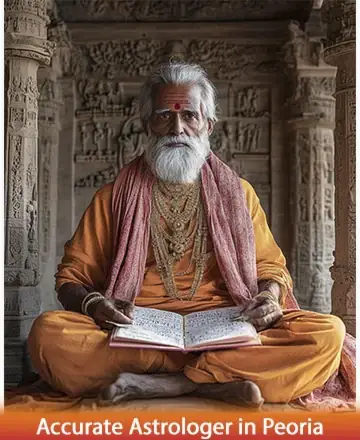 In a serene sanctuary of ancient wisdom, a wise sage sits gracefully, exuding tranquility and depth. His gentle presence invites you into a world of inner peace and understanding, offering guidance on life's journey. Accurate astrologer in Peoria.