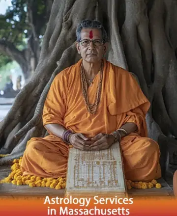 In the tranquil embrace of nature's wisdom, a serene figure sits beneath ancient trees, exuding a sense of profound peace and insight. Draped in vibrant orange, his presence speaks of timeless knowledge and gentle guidance. Astrology services in Massachusetts.