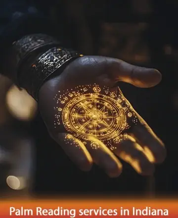 In the gentle glow of a hand extended with intricate, golden patterns, find a moment of serene reflection and connection. This image invites you to explore the wisdom that lies within and embrace guidance with an open heart. Palm reading services in Indiana.