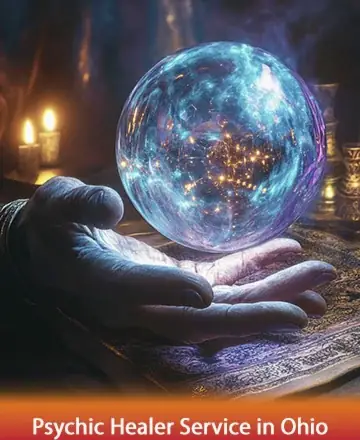 In a softly lit room, a gentle hand cradles a luminous orb, radiating a serene, ethereal glow. The scene is imbued with calm and ancient wisdom, inviting you to find solace and clarity within its embrace. Psychic healer service in Ohio.