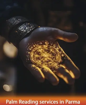 In the gentle glow of a mystical aura, a hand extends gracefully, adorned with intricate symbols that speak of ancient wisdom and guidance. This serene image invites you to embark on a journey of self-discovery and inner peace. Palm reading services in Parma.