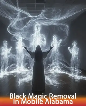 In a serene and mystical setting, radiant figures envelop a calm soul, embracing tranquility and wisdom. This harmonious moment captures the essence of spiritual healing, offering solace and peace to those seeking guidance. Black magic removal in Mobile Alabama.