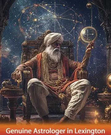 In a celestial embrace of timeless wisdom, a serene figure sits surrounded by cosmic wonders, exuding a gentle aura of peace and understanding. The universe seems to whisper secrets through his calm presence. Genuine astrologer in Lexington.