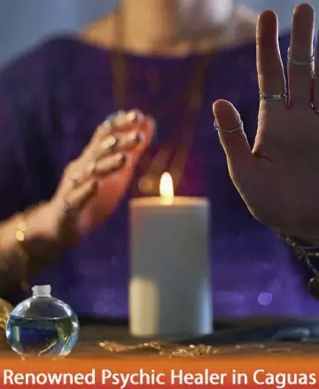 In a serene atmosphere filled with gentle flickers of candlelight, soothing hands hover, channeling peace and spiritual warmth. The soft glow invites a sense of calm and tranquility, offering a comforting embrace for the soul. Psychic healing in Caguas.