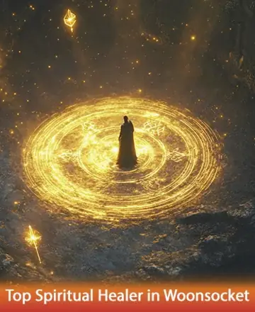 In a serene landscape, a gentle figure stands surrounded by a radiant circle of light, symbolizing wisdom and peace. Soft golden sparks float delicately, creating a sense of calm and connection. This image embodies a journey toward inner harmony and balance. Spiritual guidance in Woonsocket.
