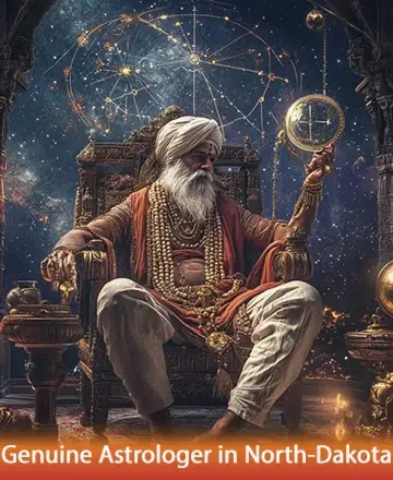 In a serene cosmic setting, a wise, gentle figure sits amidst celestial wonders, exuding a warm aura of wisdom and tranquility. His presence invites peace and introspection, offering a guiding light through the mysteries of the universe. Genuine astrologer in North Dakota.