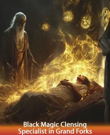 In a serene sanctuary of light and warmth, an elder's wise presence envelops a tranquil soul in a gentle embrace of golden energy. This sacred moment exudes peace and profound healing, nurturing the spirit in its journey. Black magic cleansing in Grand Forks.