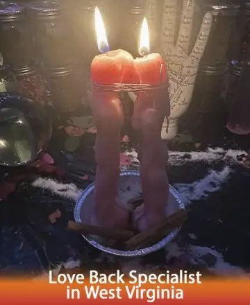 In the gentle embrace of flickering candlelight, two intertwined figures stand as symbols of unity and hope. Surrounded by soft colors and calming elements, this serene setting invites peace and reflection. Love back specialist in West Virginia.