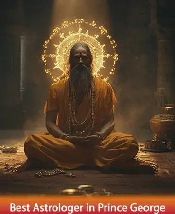 In the serene glow of golden light, a wise sage sits in tranquil meditation, embodying peace and deep spiritual insight. His presence emanates warmth and gentle guidance, inviting you to explore the depths of your soul. Best astrologer in Prince George.