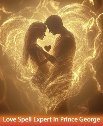 In a warm embrace of golden light, two souls connect in harmony, surrounded by the gentle glow of love's eternal dance. This image captures the essence of heartfelt connection, bringing peace and joy to all who seek it. Love spell expert in Prince George.