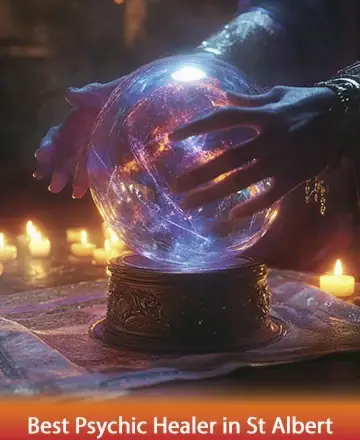 In a tranquil setting, gentle hands hover over a glowing crystal ball, surrounded by the warm flicker of candlelight. This serene moment invites deep reflection and inner peace, guiding you on a journey of self-discovery and healing. Psychic guidance in St Albert.