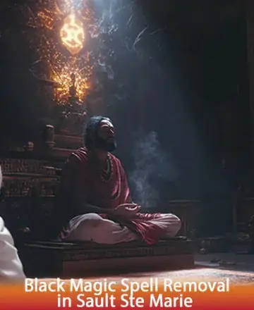 In a serene sanctuary filled with warm light, a gentle figure sits in tranquil meditation, surrounded by the whispers of ancient wisdom. The atmosphere is one of deep peace, offering solace and understanding. Black magic spell removal in Sault Ste Marie.