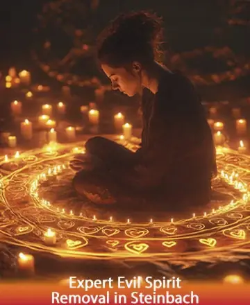 In the gentle glow of countless candles, a serene figure sits enveloped by intricate patterns of light. This tranquil scene whispers of calm and protection, offering a sanctuary for the soul. Embrace the peace of expert evil spirit removal in Steinbach.