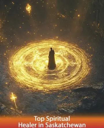 In a serene embrace of golden light, a solitary figure stands at the heart of a luminous circle, radiating tranquility and wisdom. This gentle scene invites you to find peace and balance within. Spiritual guidance in Saskatchewan.