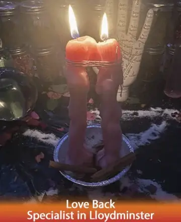 In a serene and mystical setting, two intertwined candles burn gently, casting a warm glow that envelops the space in tranquility. Surrounded by elements of nature and wisdom, this image invites a sense of harmony and heartfelt connection. Love back specialist in Lloydminster.