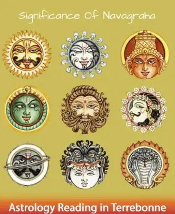 Embrace the harmony and wisdom of the Navagraha, beautifully depicted in vibrant, calming colors. Each celestial body radiates its unique energy, guiding you toward balance and serenity. Let their ancient significance bring peace to your journey. Astrology reading in Terrebonne.