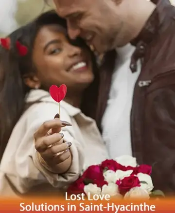 In a serene embrace, a couple radiates warmth and joy, their smiles a testament to love's enduring power. A small heart-shaped token symbolizes hope and connection, surrounded by the gentle beauty of roses. Lost love solutions in Saint-Hyacinthe.