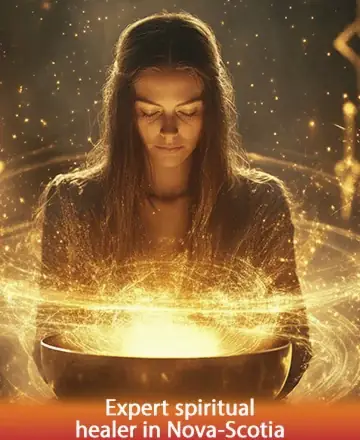 In this serene image, a gentle soul is enveloped in a warm, golden glow, symbolizing inner peace and enlightenment. Her calm presence radiates tranquility and wisdom, offering comfort to all who seek solace and guidance. Expert spiritual healer in Nova Scotia.