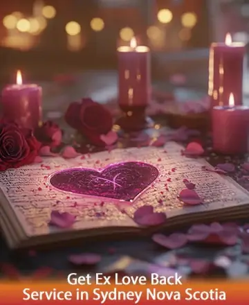 In the gentle glow of flickering candles, a heart rests tenderly upon an open book, surrounded by rose petals. This serene setting invites a sense of calm and hope, whispering promises of renewed connections and heartfelt healing. Get ex love back service in Sydney Nova Scotia.