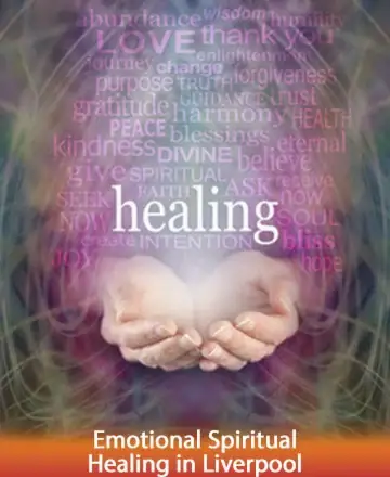In a gentle embrace of light and serenity, open hands cradle the essence of healing. Words of love, peace, and gratitude shimmer softly, inviting a journey of spiritual renewal and heartfelt connection. Emotional spiritual healing in Liverpool.