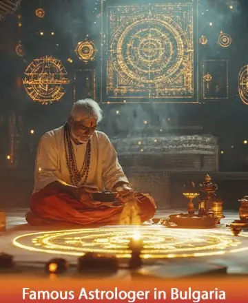 In a tranquil sanctuary filled with the serene glow of mystical symbols, a wise elder sits in peaceful meditation, surrounded by the gentle warmth of flickering candles. His presence radiates wisdom and calm, inviting souls to explore profound spiritual insights. Astrologer in Bulgaria.