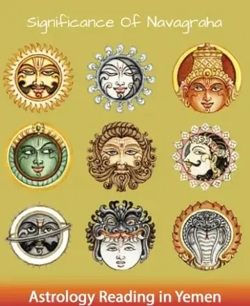 Discover the timeless wisdom of the Navagrahas, beautifully depicted in serene and vibrant colors. Each celestial being offers guidance and balance, inviting peace and harmony into your life. Embrace their energy to find clarity and strength on your journey. Astrology reading in Yemen.