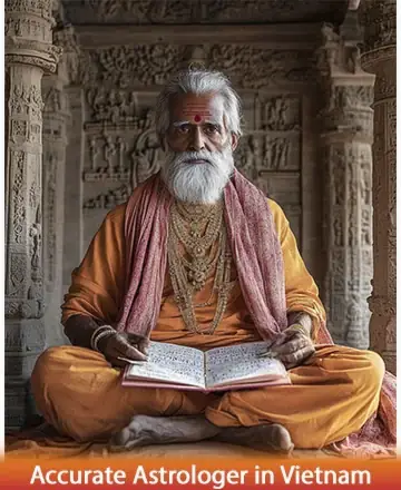 In this serene image, a wise sage sits gracefully, enveloped in vibrant orange robes, embodying a sense of deep peace and spiritual wisdom. His gentle presence invites you to explore the profound mysteries within. Accurate astrologer in Vietnam.